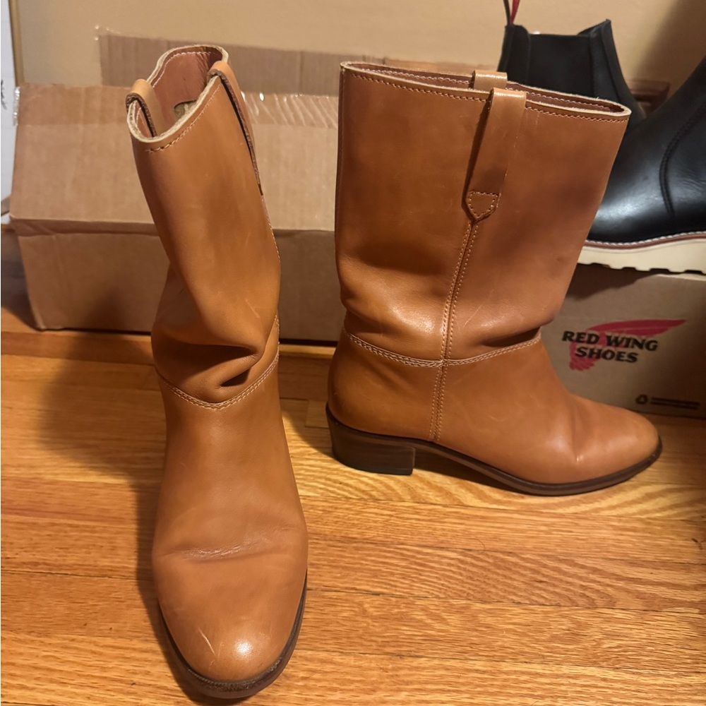 Women's Tan Leather Boots - Picture 2 of 3